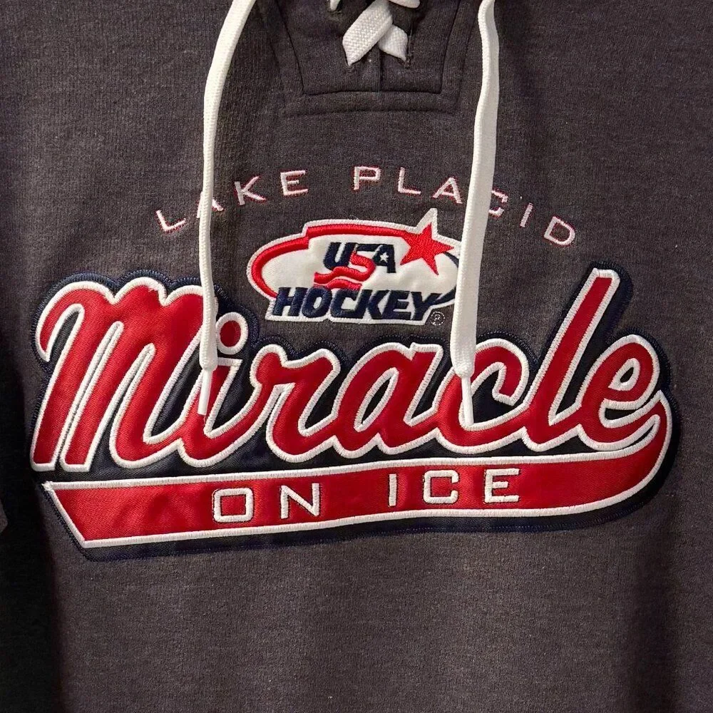 Vintage Lake Placid USA Hockey Miracle on Ice Hoodie Sweatshirt Size Medium